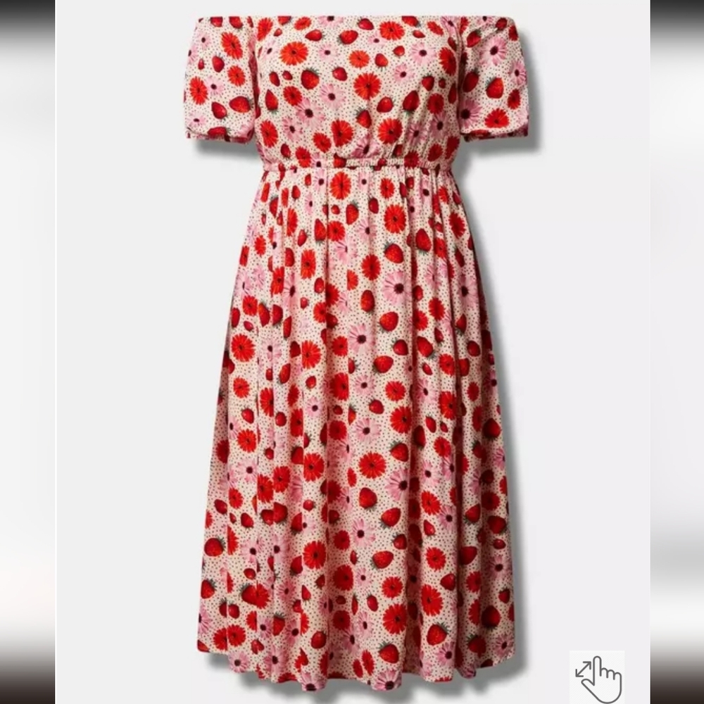 Retro Chic Strawberry/Daisy Off Shoulder Dress - Picture 3 of 8